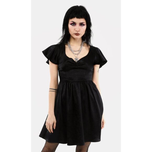 DISTURBIA Dorian A-line black satin mini dress size 4 - Picture 3 of 7
